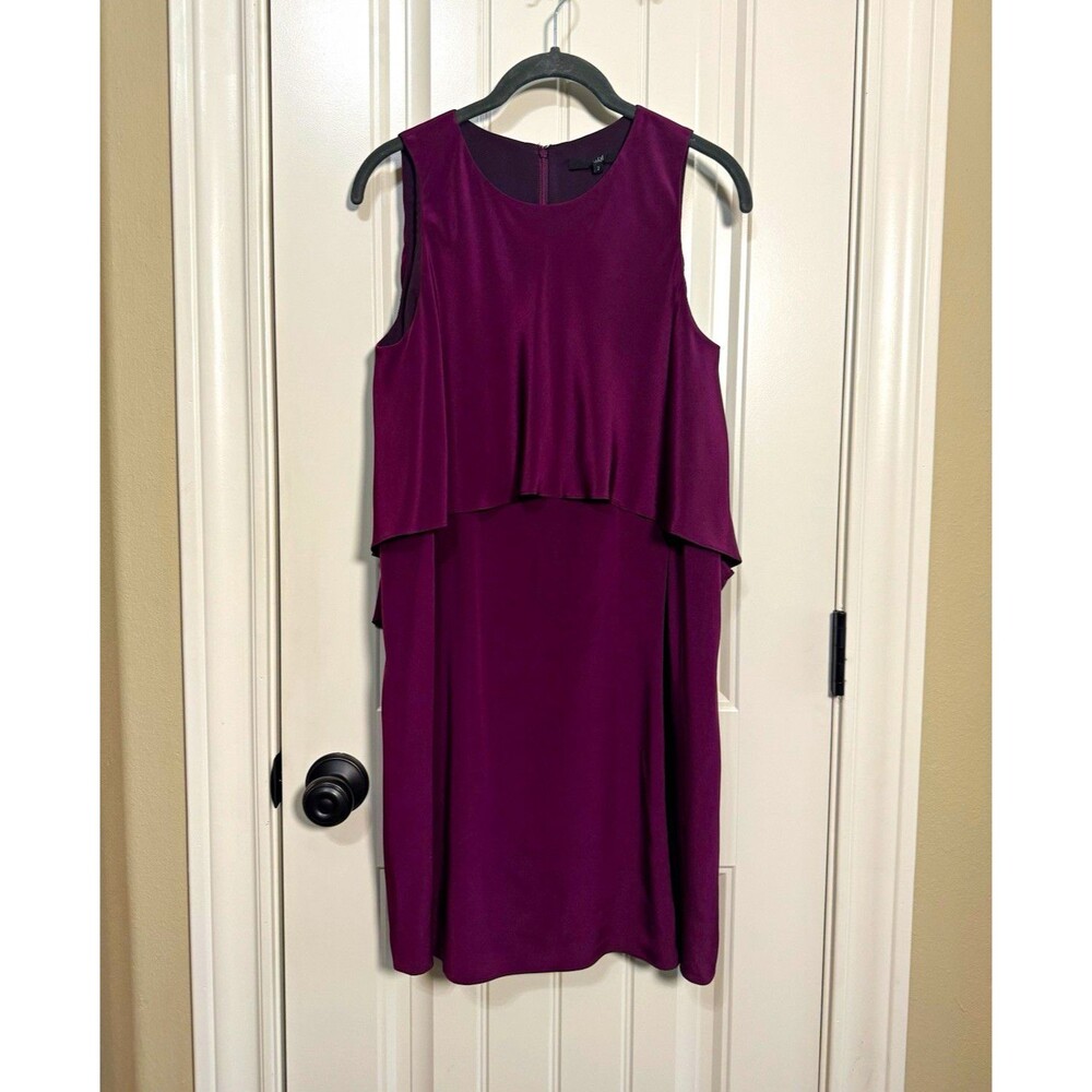 Tibi Purple Silk Satin Layered Lined Sheath Knee Dress Sleeveless Size 2